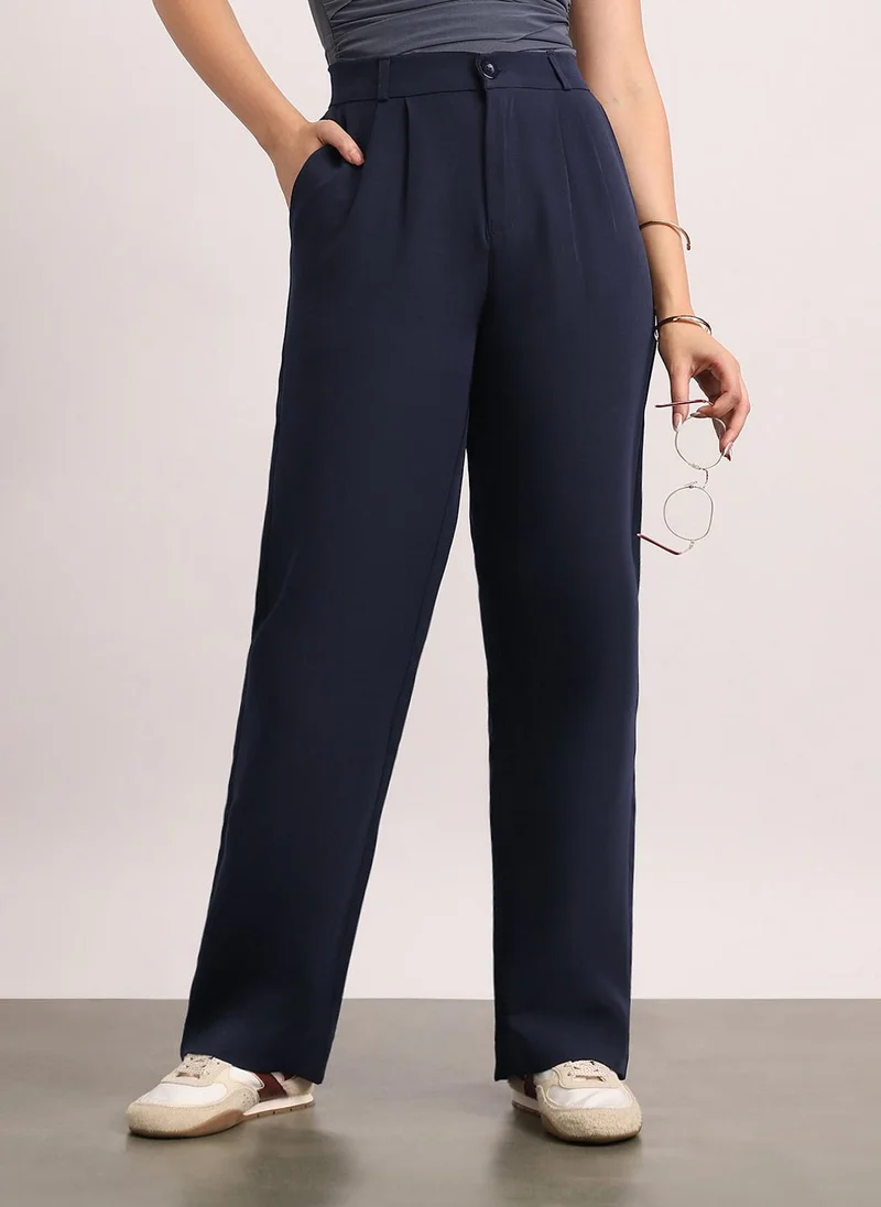 Urbano Fashion Women's Navy Loose Baggy Fit Solid Korean Pants Stretchable